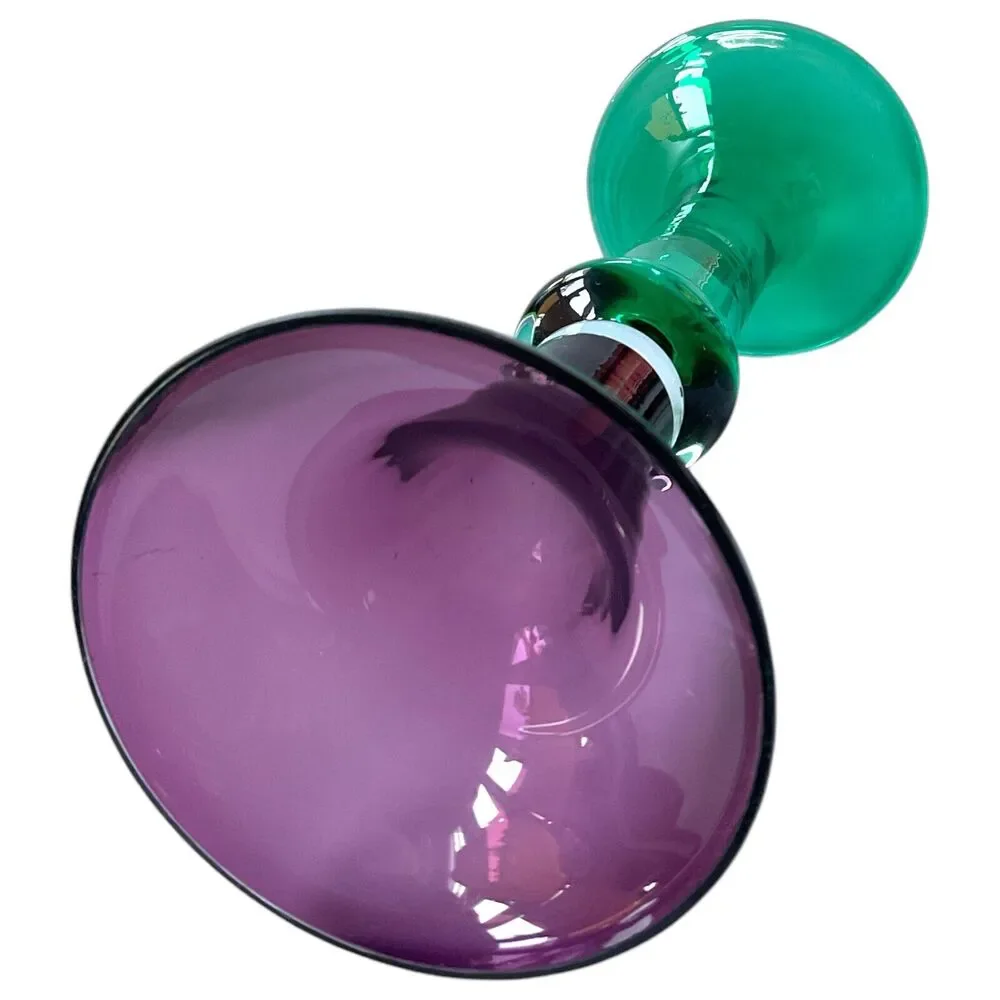 Purple Green Double Trumpet Art Glass Vase‎ Cylindrical Eclectic Contemporary